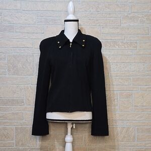 ST JOHN BY MARIE GREY SANTANA Black Women's ZIP Jacket GOLD ACCENTS